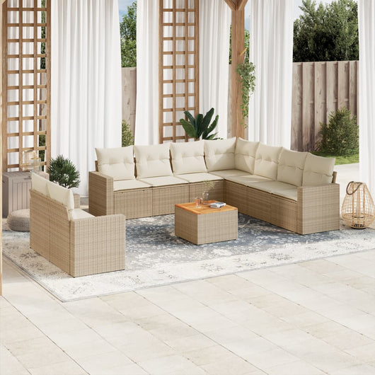 Set Divano da Giardino 10 pz con Cuscini Beige in Polyrattan 3256520