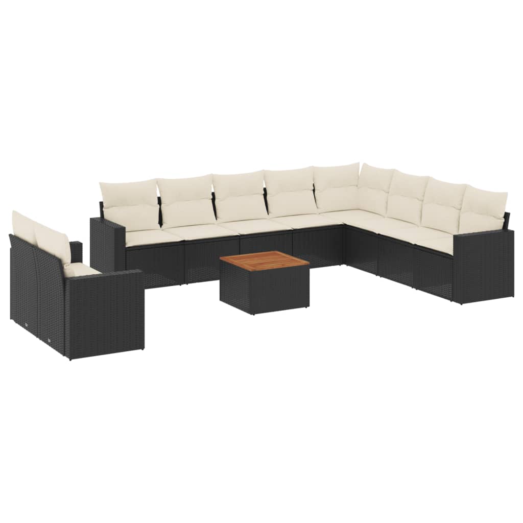 Set Divani da Giardino 11 pz con Cuscini in Polyrattan Nero 3256525