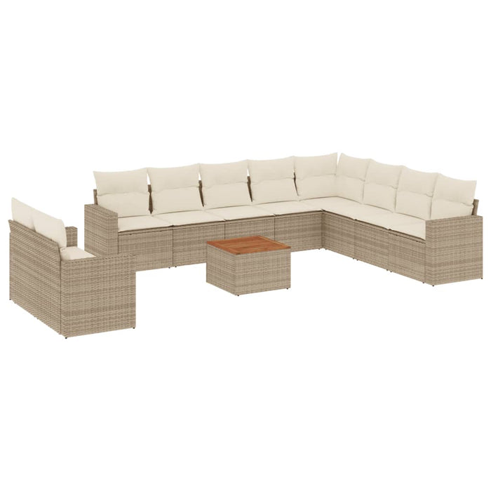 Set Divani da Giardino 11 pz con Cuscini Beige in Polyrattan 3256527