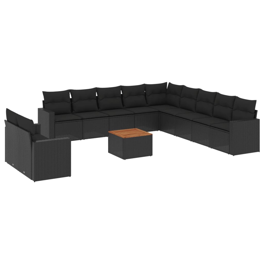 Set Divani da Giardino 12 pz con Cuscini Nero in Polyrattan 3256531