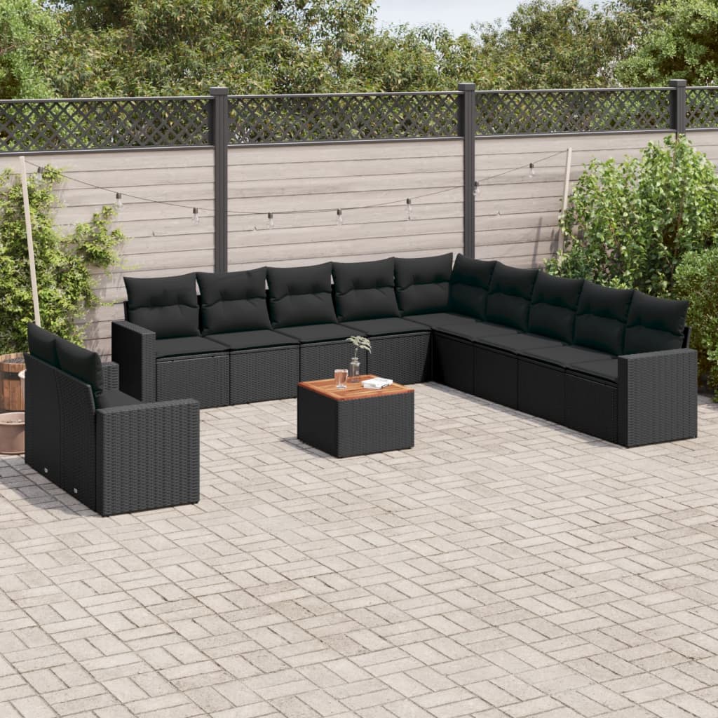 Set Divani da Giardino 12 pz con Cuscini Nero in Polyrattan 3256531