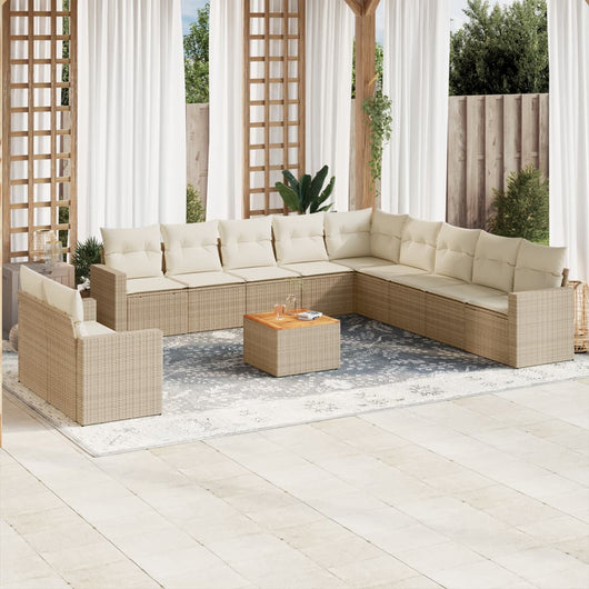 Set Divani da Giardino 12 pz con Cuscini Beige in Polyrattan 3256534