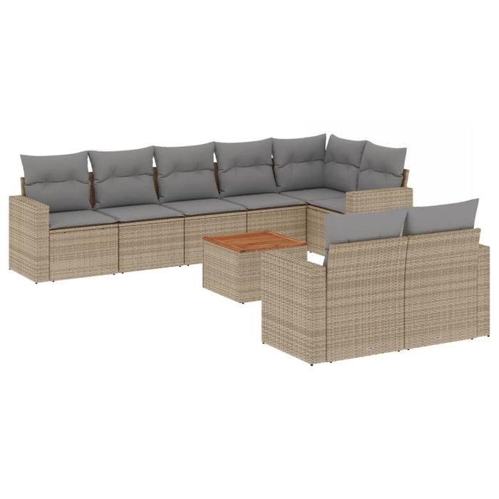 Set Divano da Giardino 9 pz con Cuscini Beige Misto Polyrattan 3256542