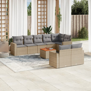 Set Divano da Giardino 9 pz con Cuscini Beige Misto Polyrattan 3256542