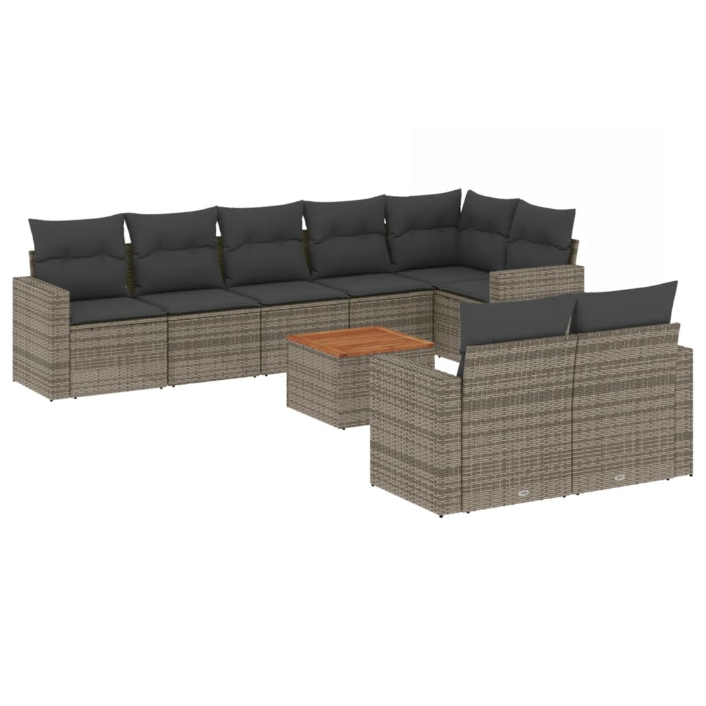 Set Divano da Giardino 9 pz con Cuscini Grigio in Polyrattan 3256543