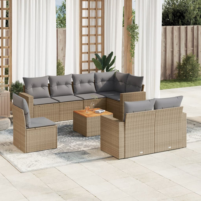 Set Divano da Giardino 9 pz con Cuscini Beige Misto Polyrattancod mxl 89167