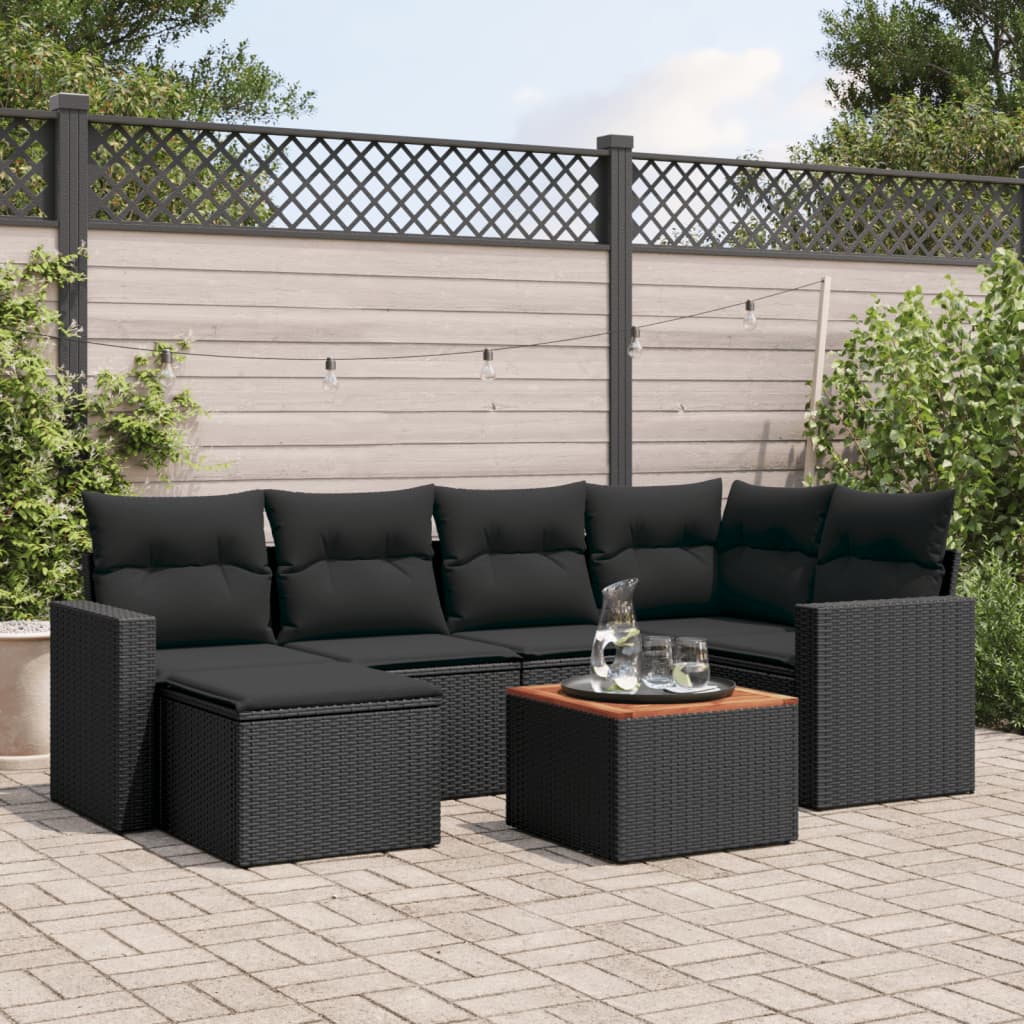 Set Divani da Giardino con Cuscini 7pz Nero Polyrattan 3256552