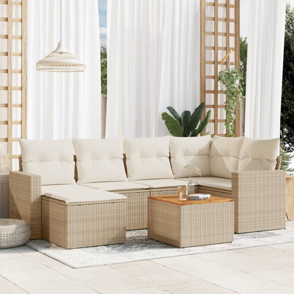 Set Divani da Giardino 7 pz con Cuscini Beige in Polyrattan 3256555