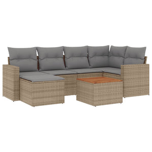 Set Divano da Giardino 7 pz con Cuscini Beige Misto Polyrattan 3256556