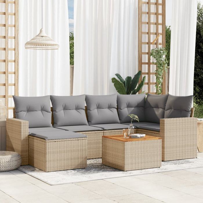 Set Divano da Giardino 7 pz con Cuscini Beige Misto Polyrattan 3256556