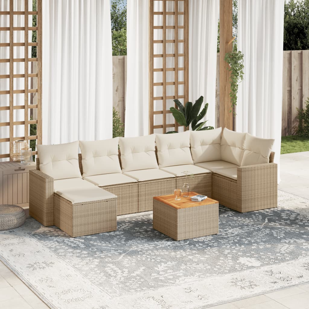 Set Divano da Giardino 8 pz con Cuscini Beige in Polyrattan 3256562