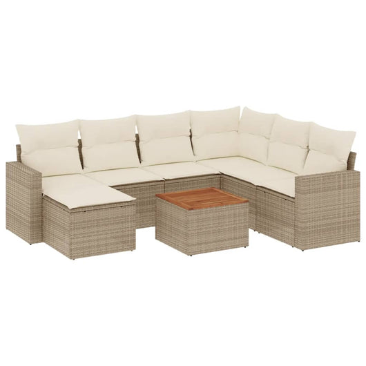 Set Divano da Giardino 8 pz con Cuscini Beige in Polyrattan 3256569