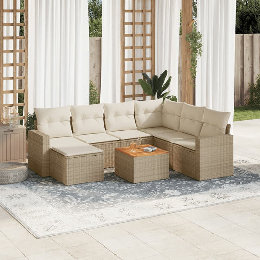 Set Divano da Giardino 8 pz con Cuscini Beige in Polyrattan 3256569