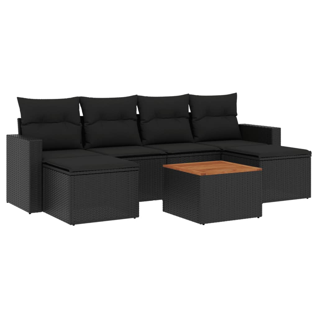 Set Divani da Giardino con Cuscini 7pz Nero Polyrattan 3256573