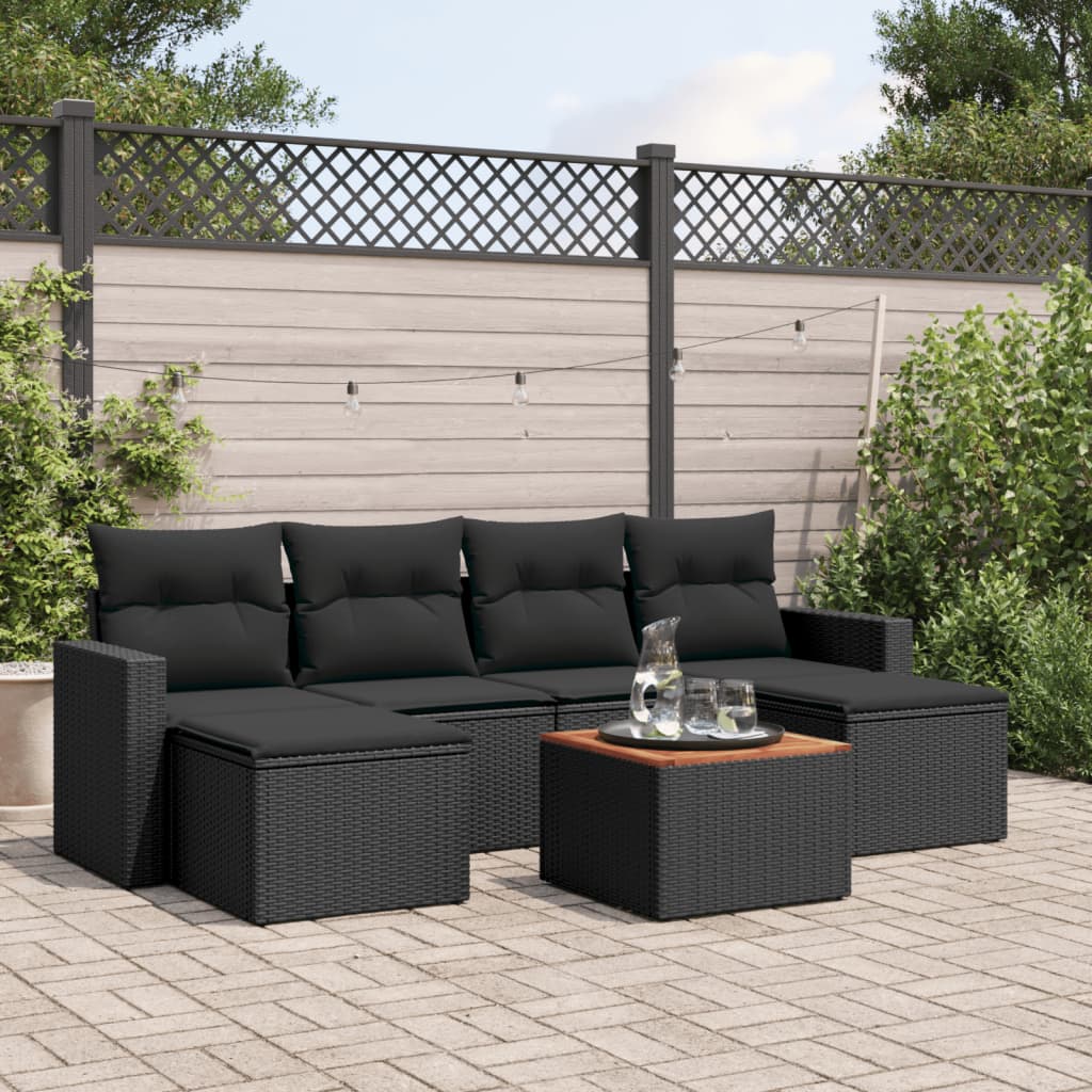 Set Divani da Giardino con Cuscini 7pz Nero Polyrattan 3256573