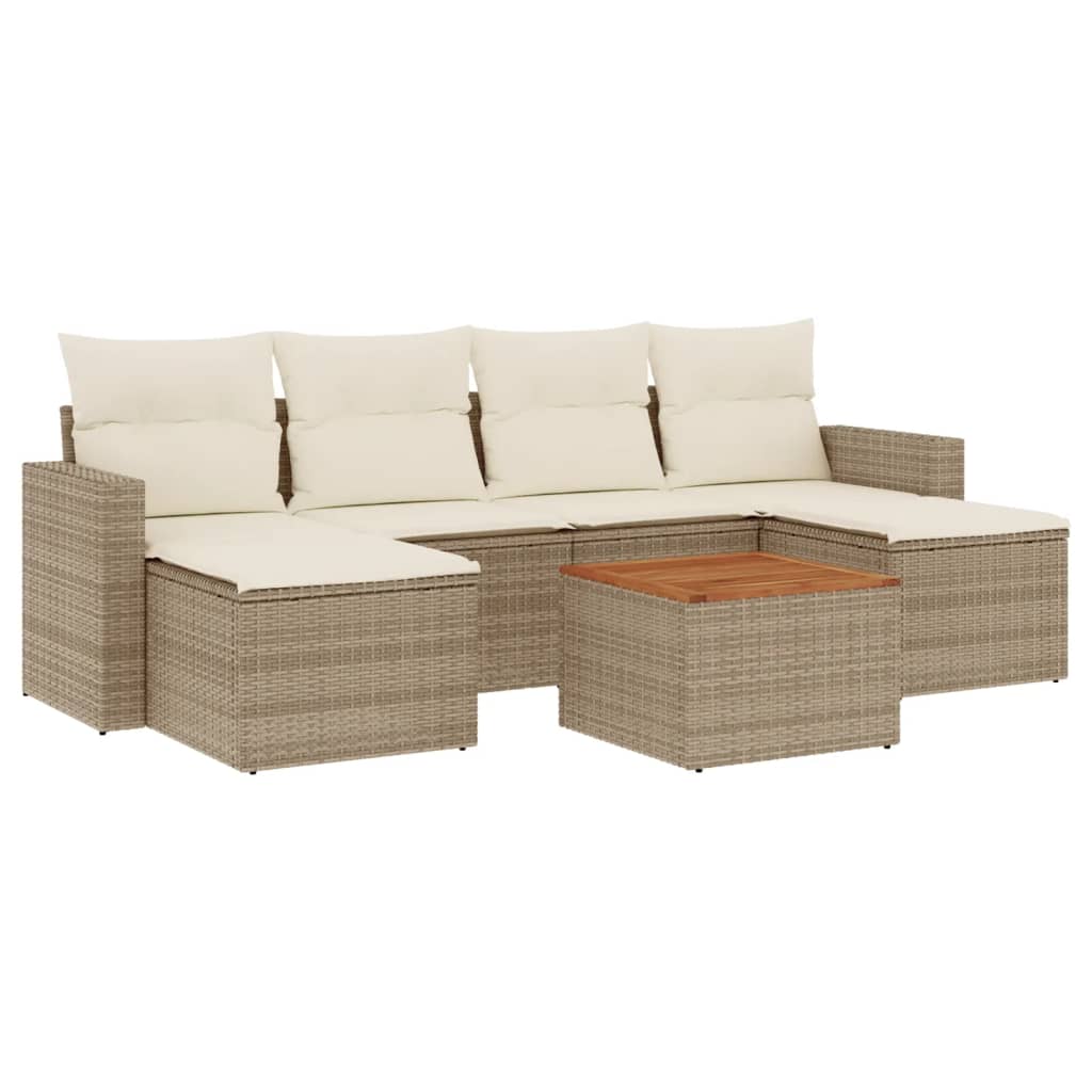 Set Divani da Giardino 7 pz con Cuscini Beige in Polyrattancod mxl 113152