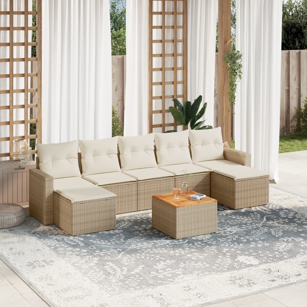 Set Divano da Giardino 8 pz con Cuscini Beige in Polyrattancod mxl 116629