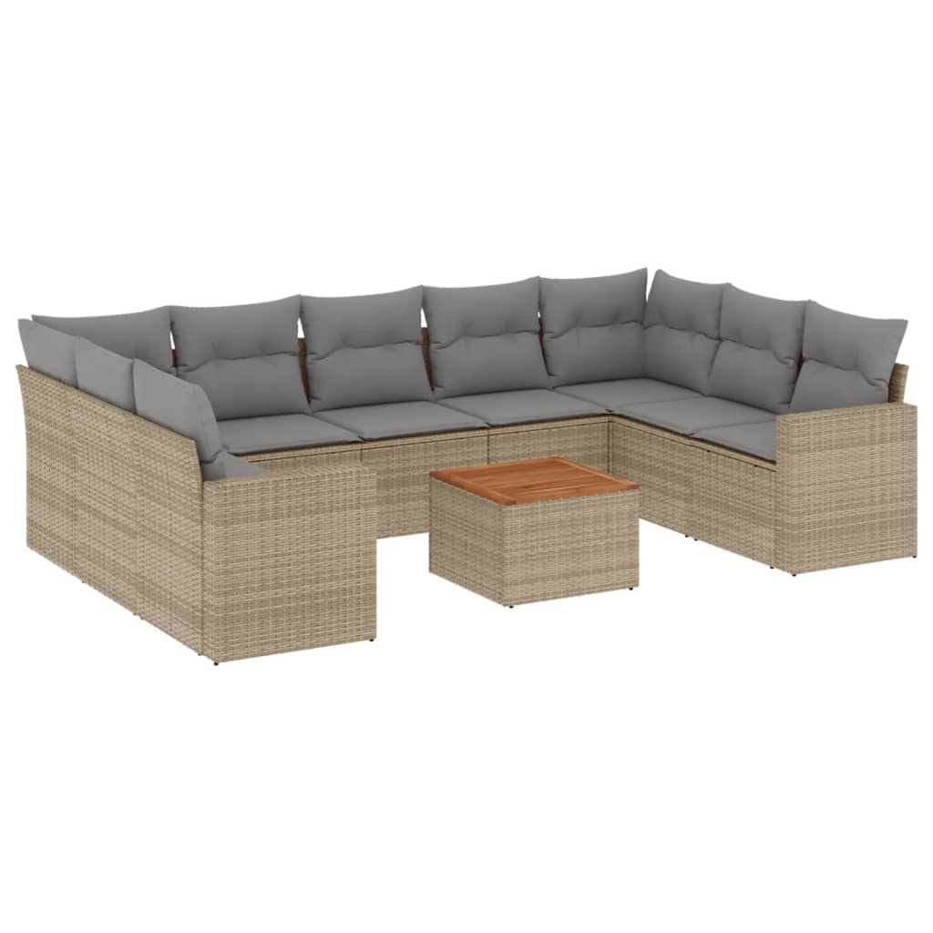 Set Divano da Giardino 10 pz con Cuscini Beige Misto Polyrattan 3256598