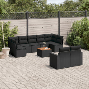 Set Divani da Giardino 10pz con Cuscini in Polyrattan Nero 3256601