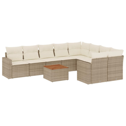 Set Divano da Giardino 10 pz con Cuscini Beige in Polyrattan 3256611