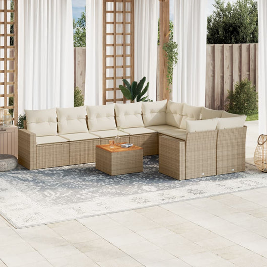 Set Divano da Giardino 10 pz con Cuscini Beige in Polyrattan 3256611