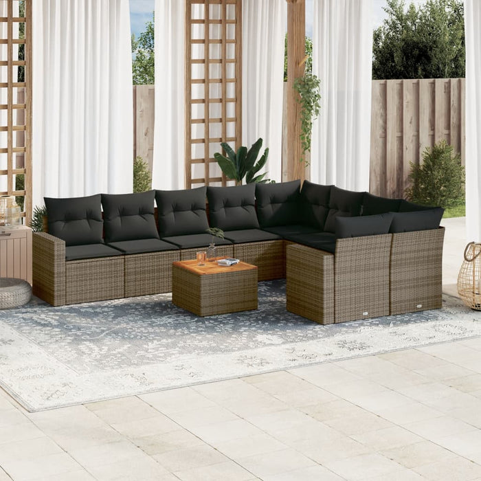 Set Divano da Giardino 10 pz con Cuscini Grigio in Polyrattan 3256613