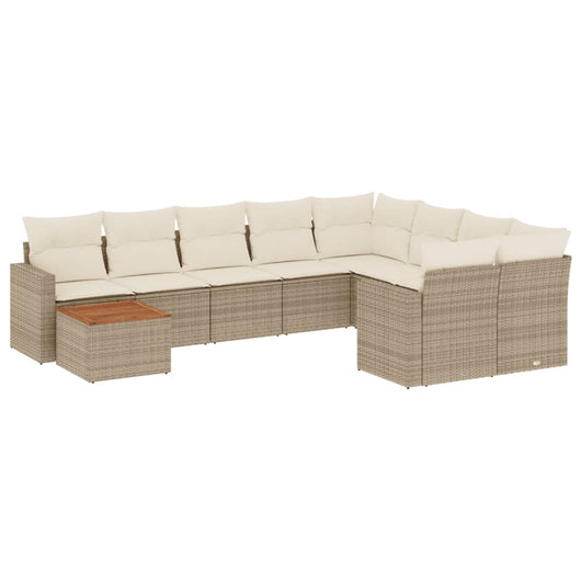 Set Divano da Giardino 10 pz con Cuscini Beige in Polyrattan 3256618