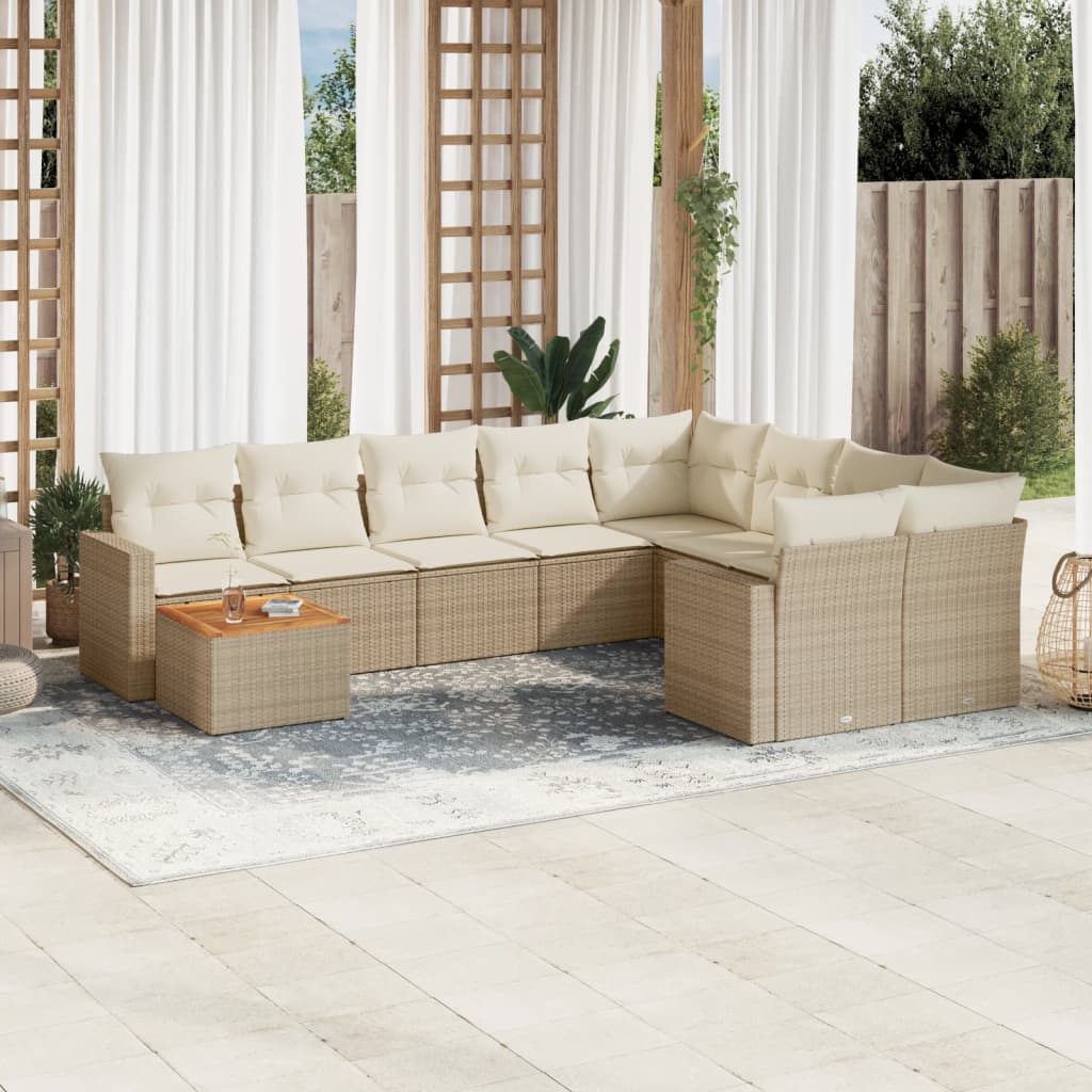 Set Divano da Giardino 10 pz con Cuscini Beige in Polyrattancod mxl 113150