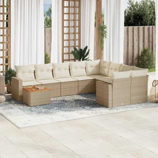 Set Divano da Giardino 10 pz con Cuscini Beige in Polyrattan 3256618