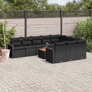 Set Divani da Giardino 11 pz con Cuscini in Polyrattan Nero 3256629