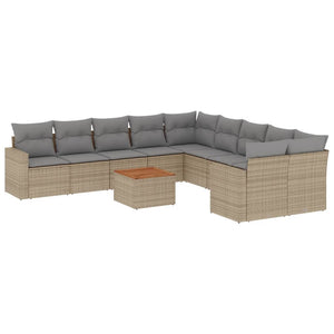 Set Divano da Giardino 11 pz con Cuscini Beige Misto Polyrattan 3256647