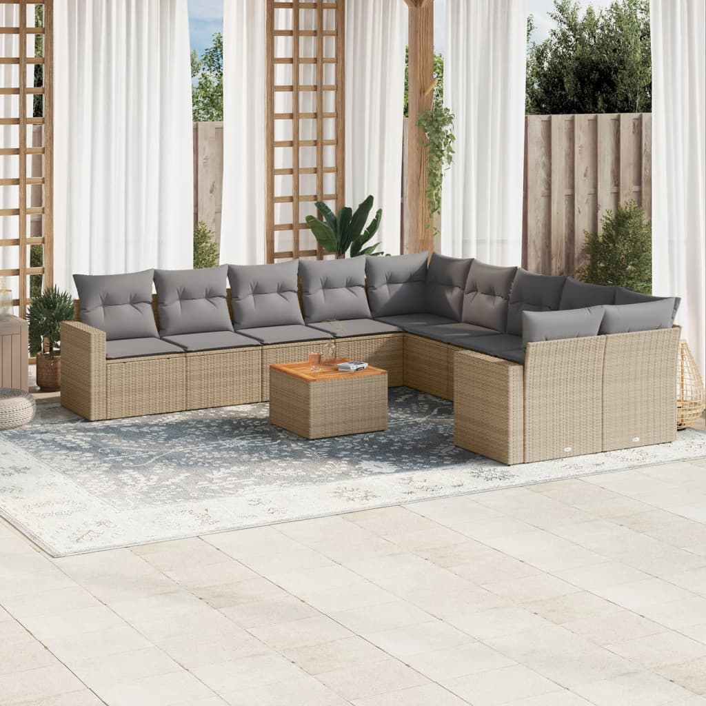 Set Divano da Giardino 11 pz con Cuscini Beige Misto Polyrattan 3256647