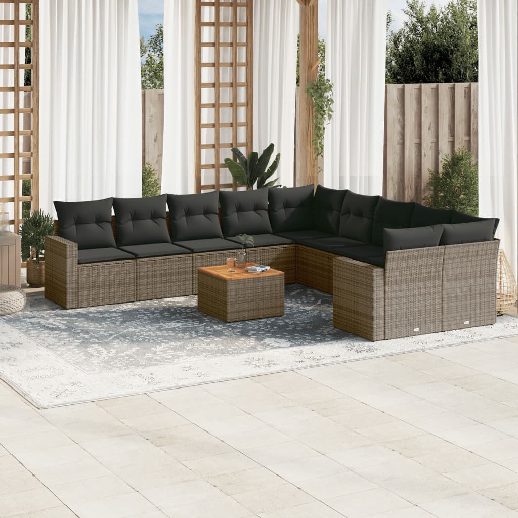 Set Divani da Giardino 11 pz con Cuscini in Polyrattan Grigio 3256648