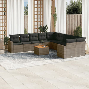 Set Divani da Giardino 11 pz con Cuscini in Polyrattan Grigio 3256648