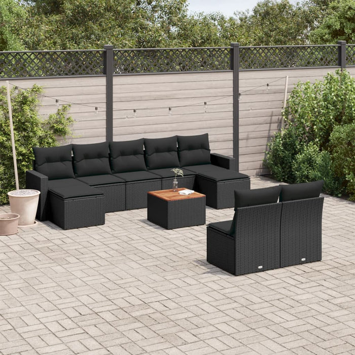 Set Divani da Giardino 10pz con Cuscini in Polyrattan Nero 3256650