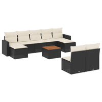 Set Divani da Giardino 10pz con Cuscini in Polyrattan Nero 3256651