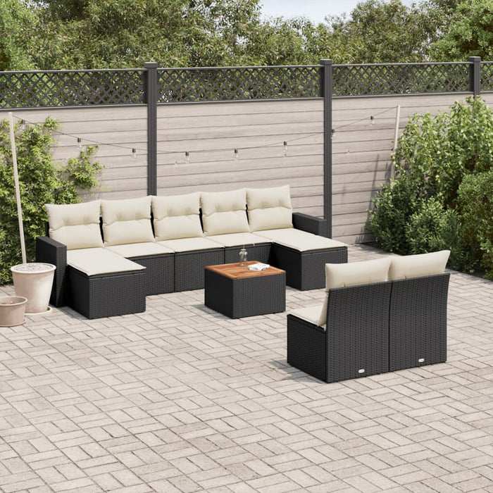 Set Divani da Giardino 10pz con Cuscini in Polyrattan Nero 3256651