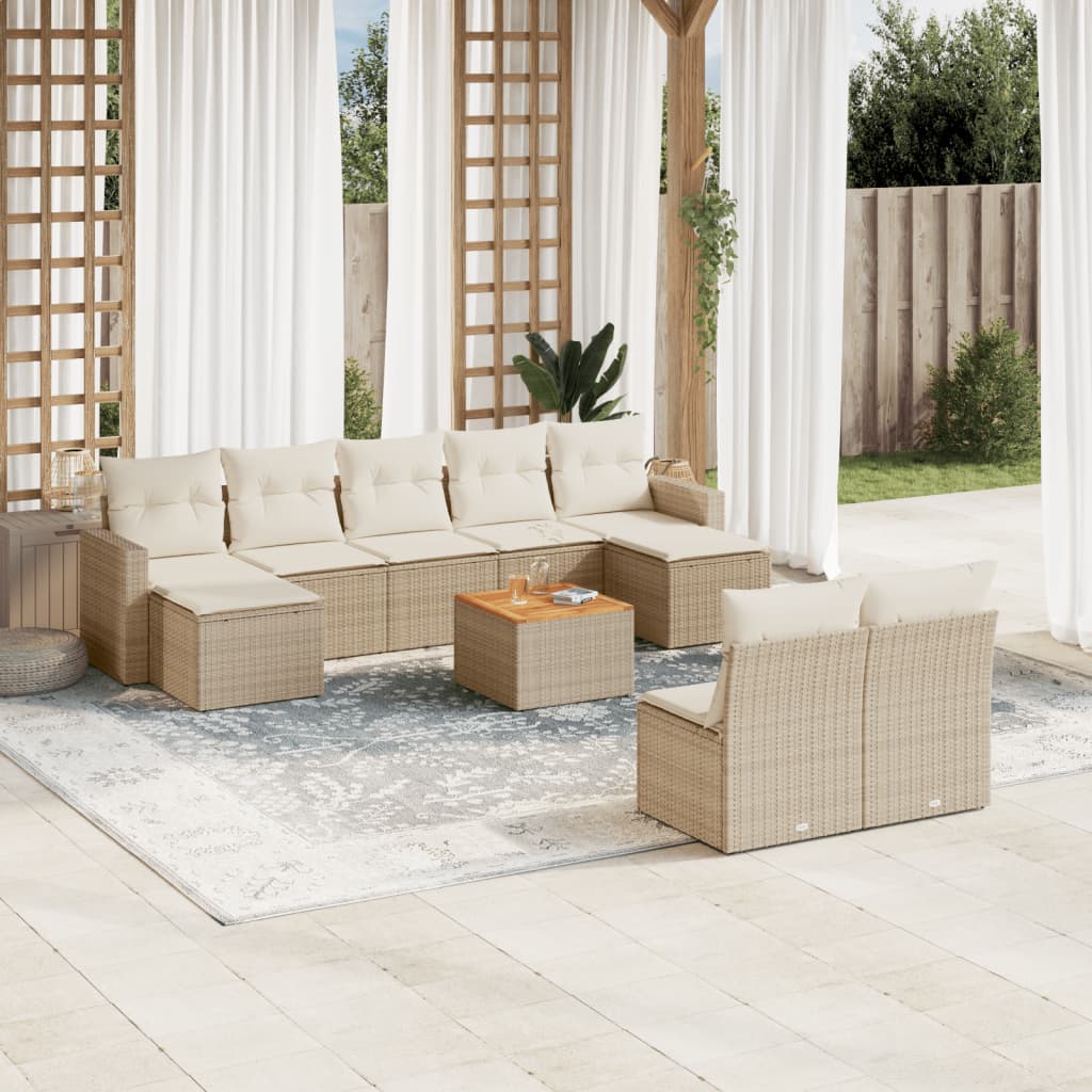 Set Divano da Giardino 10 pz con Cuscini Beige in Polyrattancod mxl 114793