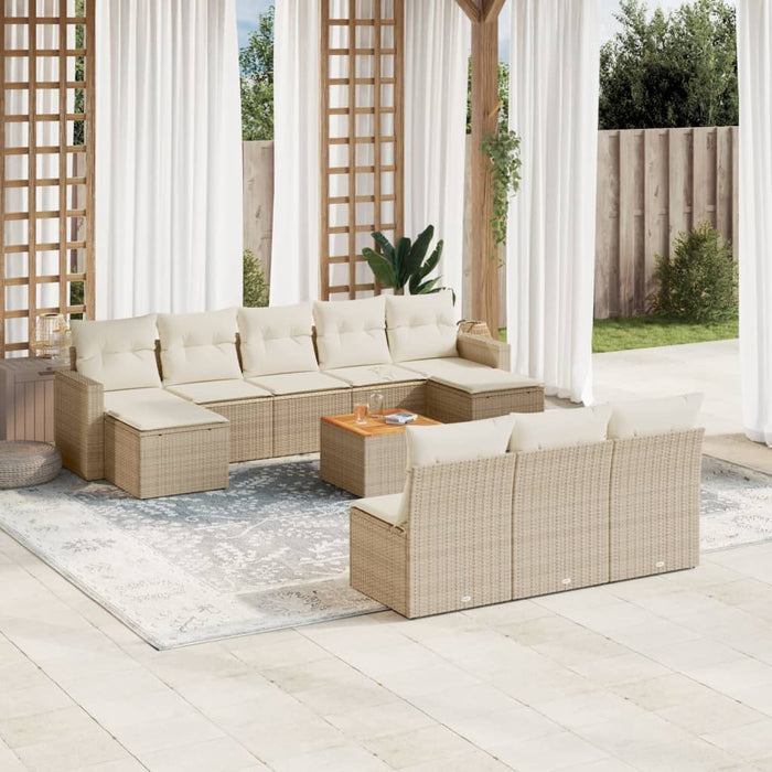 Set Divani da Giardino 11 pz con Cuscini Beige in Polyrattan 3256660