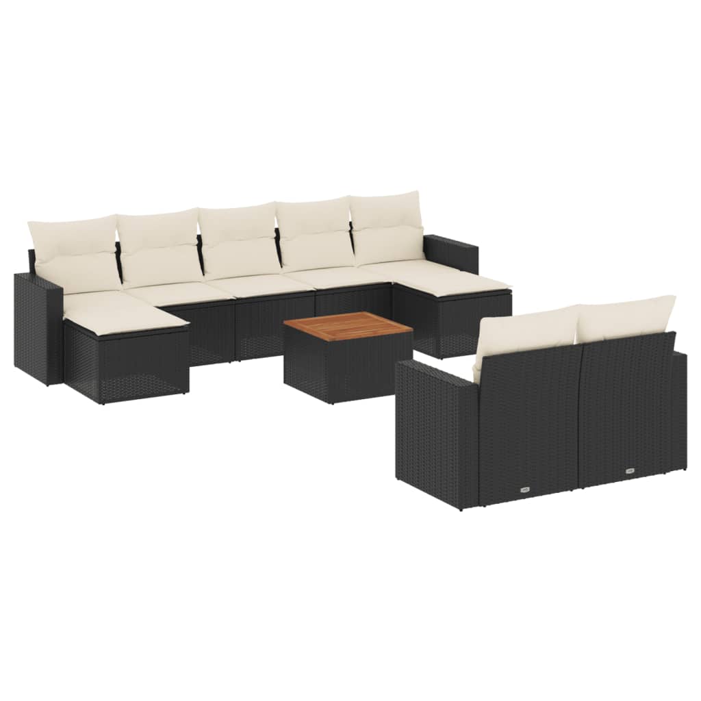 Set Divani da Giardino 10pz con Cuscini in Polyrattan Nero 3256665