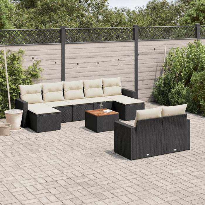 Set Divani da Giardino 10pz con Cuscini in Polyrattan Nero 3256665