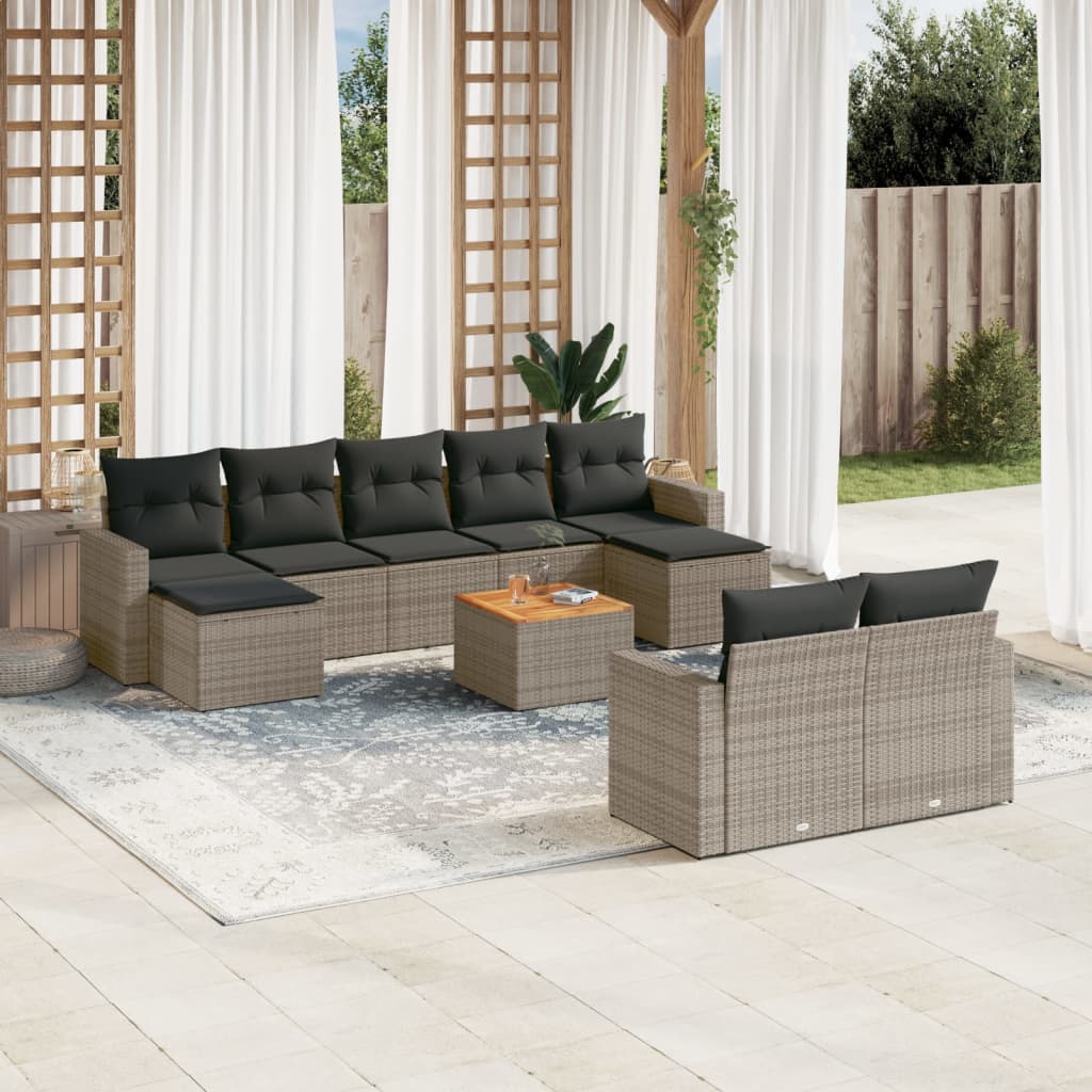 Set Divano da Giardino 10 pz con Cuscini Grigio in Polyrattan 3256669