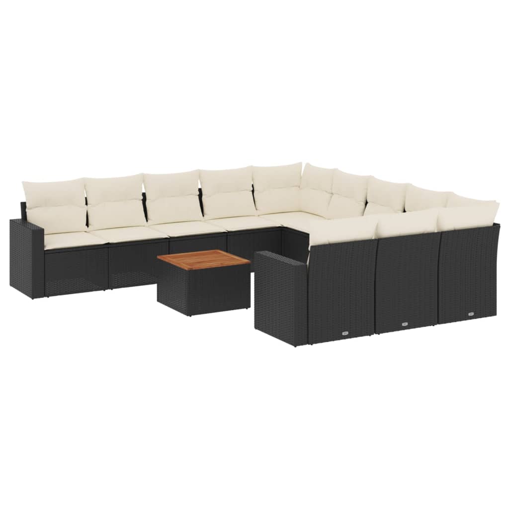 Set Divani da Giardino 12 pz con Cuscini Nero in Polyrattan 3256679