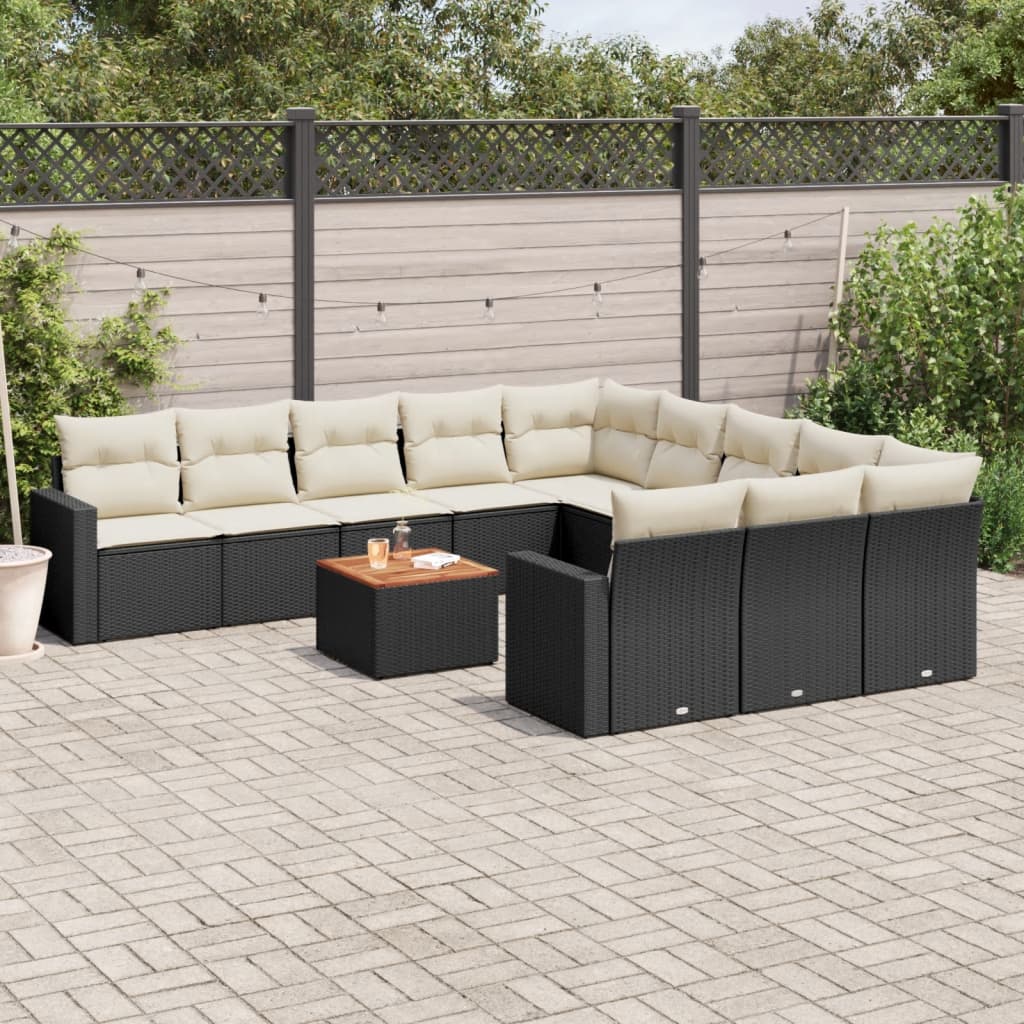 Set Divani da Giardino 12 pz con Cuscini Nero in Polyrattan 3256679