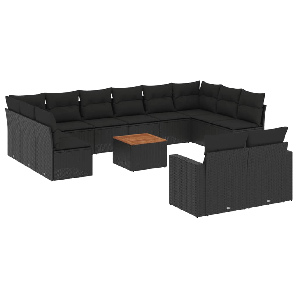 Set Divani da Giardino 13pz con Cuscini Nero in Polyrattan 3256685