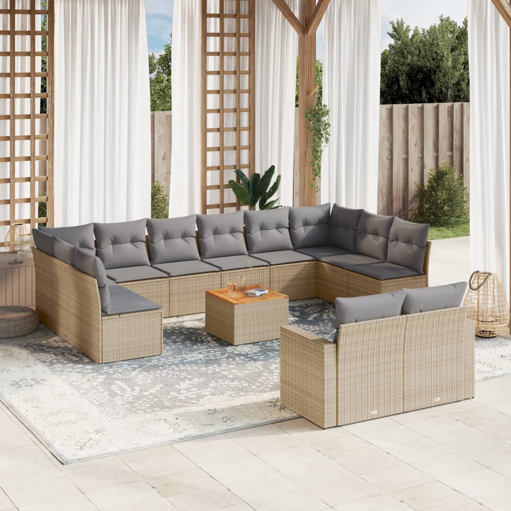 Set Divano da Giardino 13 pz con Cuscini Beige Misto Polyrattan 3256689