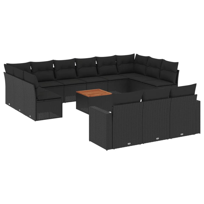 Set Divani da Giardino 14pz con Cuscini in Polyrattan Nero 3256692