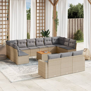 Set Divano da Giardino 14 pz con Cuscini Beige Misto Polyrattan 3256696