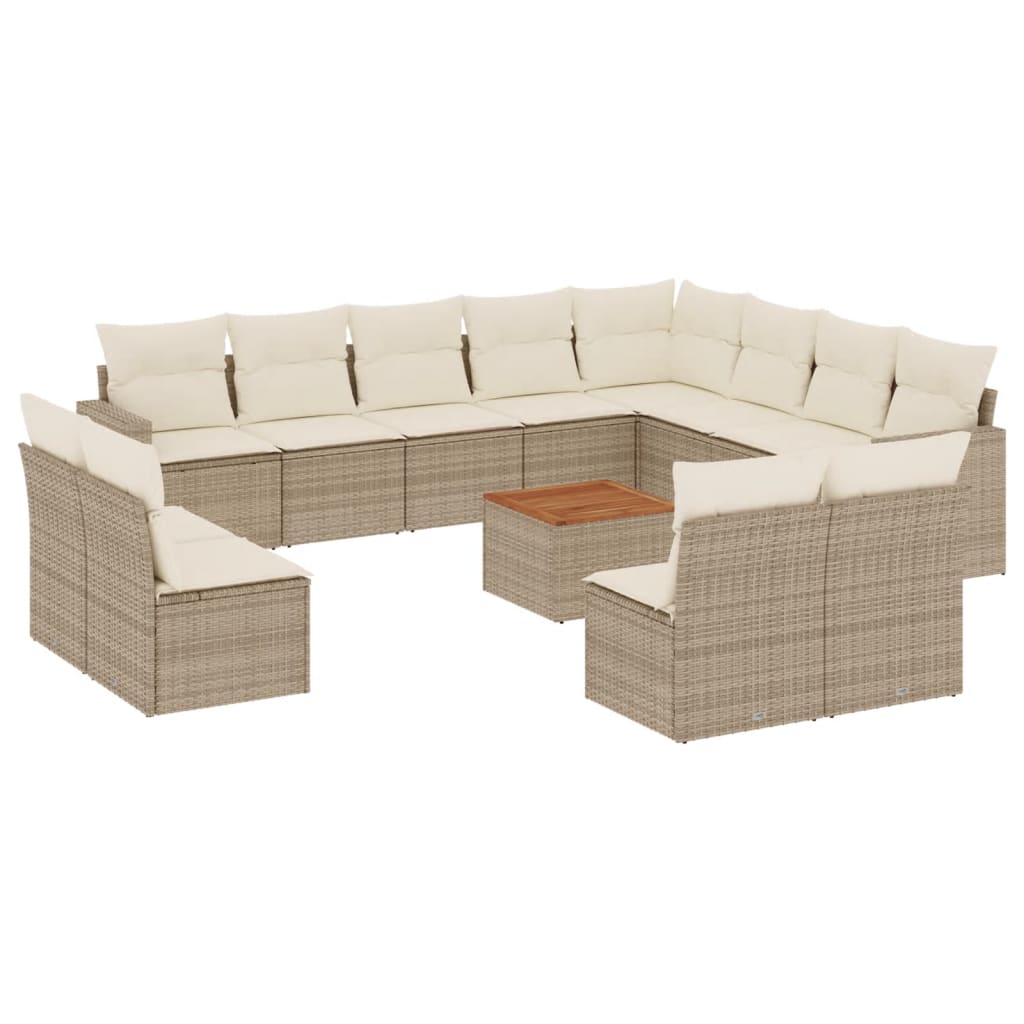 Set Divano da Giardino 13 pz con Cuscini Beige in Polyrattan 3256702