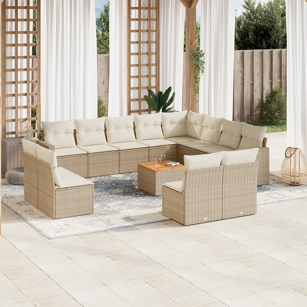 Set Divano da Giardino 13 pz con Cuscini Beige in Polyrattan 3256702